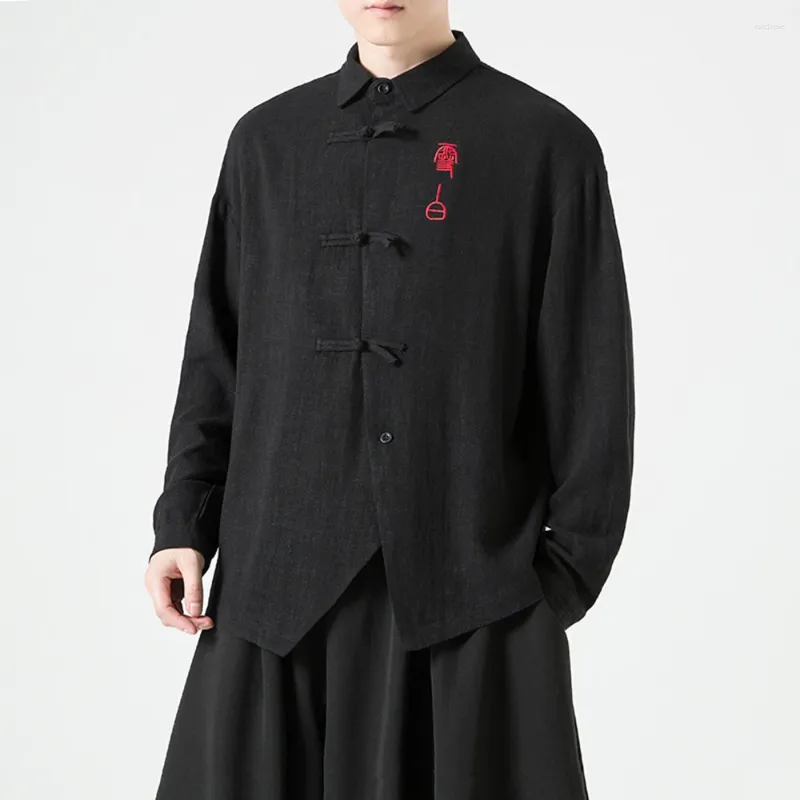 Unisex Cotton Linen Embroidered Cheongsam Shirt Traditional Chinese Style