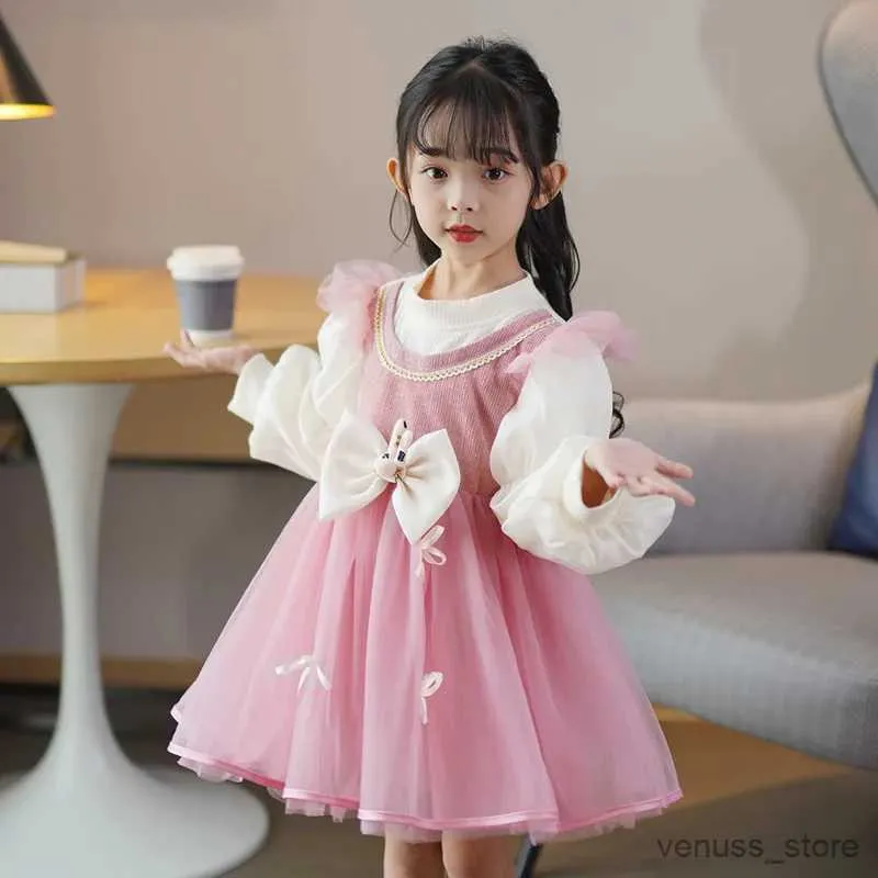 Flickans klänningar Girls Dress Autumn Winter Girls Lantern Sleeve Super Fairy Cute Gaze Dress Ropa de Nia Kids kläder