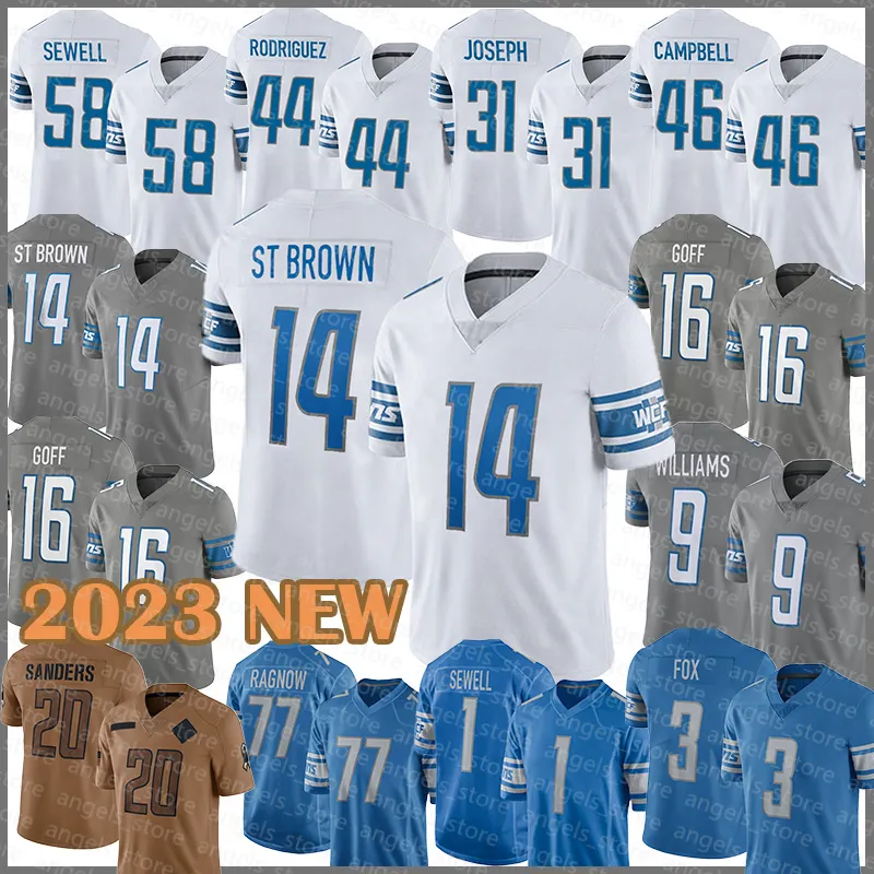 Barry Sanders Football Jersey 14 Amon Ra St. Brown Jared Goff Jameson Williams Malcolm Rodriguez Penei Sewell Kerby Joseph Jack Campbell Brodric Martin