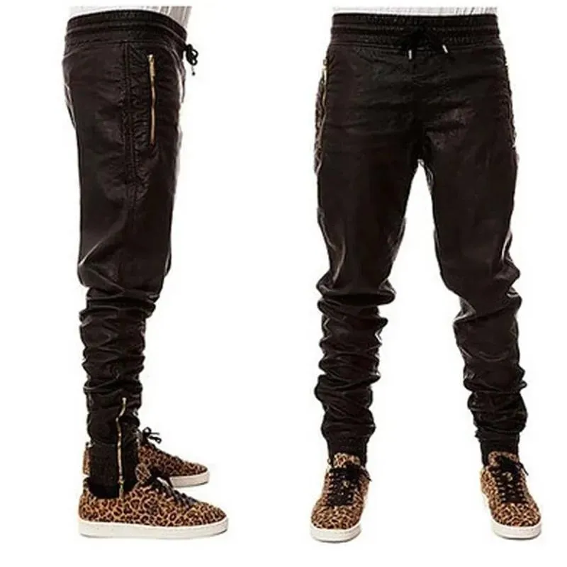 Pantalon homme nouveau West Hip Hop Big Snd grand mode fermetures éclair Jogers pantalon Joggers danse vêtements urbains hommes Faux cuir pantalon