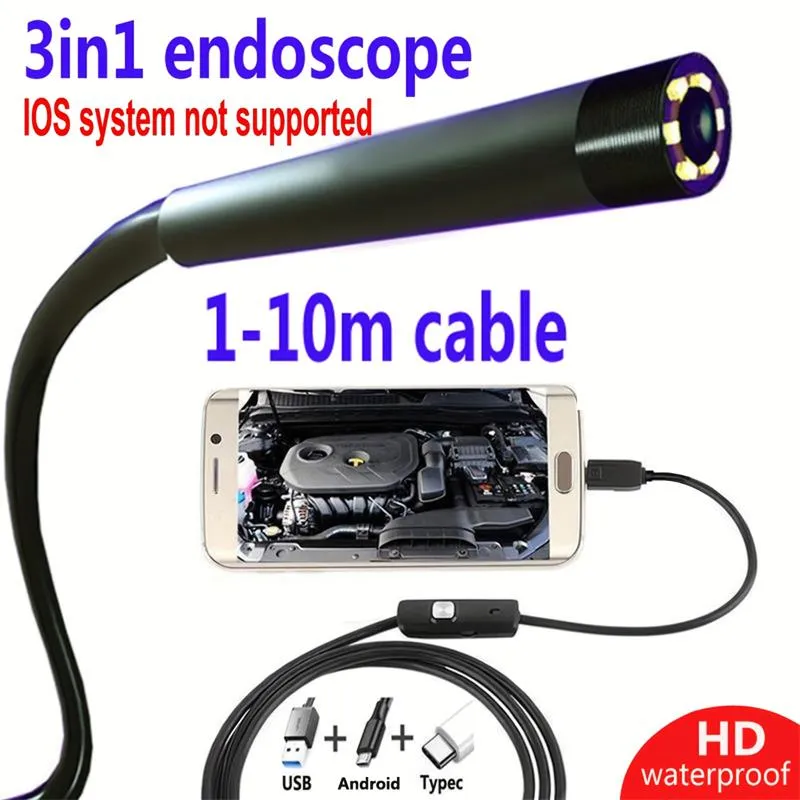 7MMHD Lens Industrial Endoscope: IP67 Vattentät verktyg för bilreparation, luftkonditioneringsavloppsrörsdetektering - Android Type -C -gränssnitt