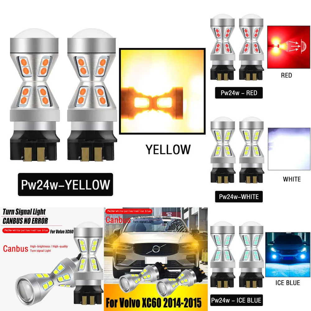 New Decorative Lights 2PCS PW24W PWY24W CANBUS No Error LED Bulbs White Yellow For 2014-2015 Volvo XC60 Turn Signal light Direction Indicator Lights