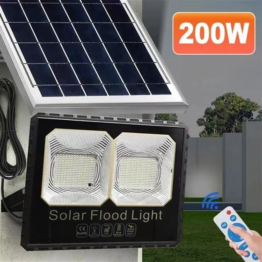 200W Solarwandleuchte Scheinwerfer LED Light 5m Kabel Outdoor Garten Fernbedienung wasserdichte Hochwasserbeleuchtung Wandlampe266Q