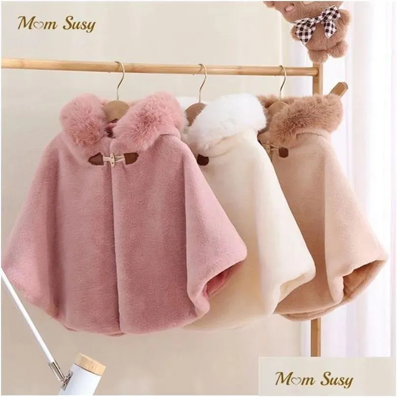 Manteau manteau bébé fille manteau fausse fourrure hiver infantile enfant en bas âge enfant princesse à capuche cape col vêtements d'extérieur haut vêtements chauds 18y 210902 drop de