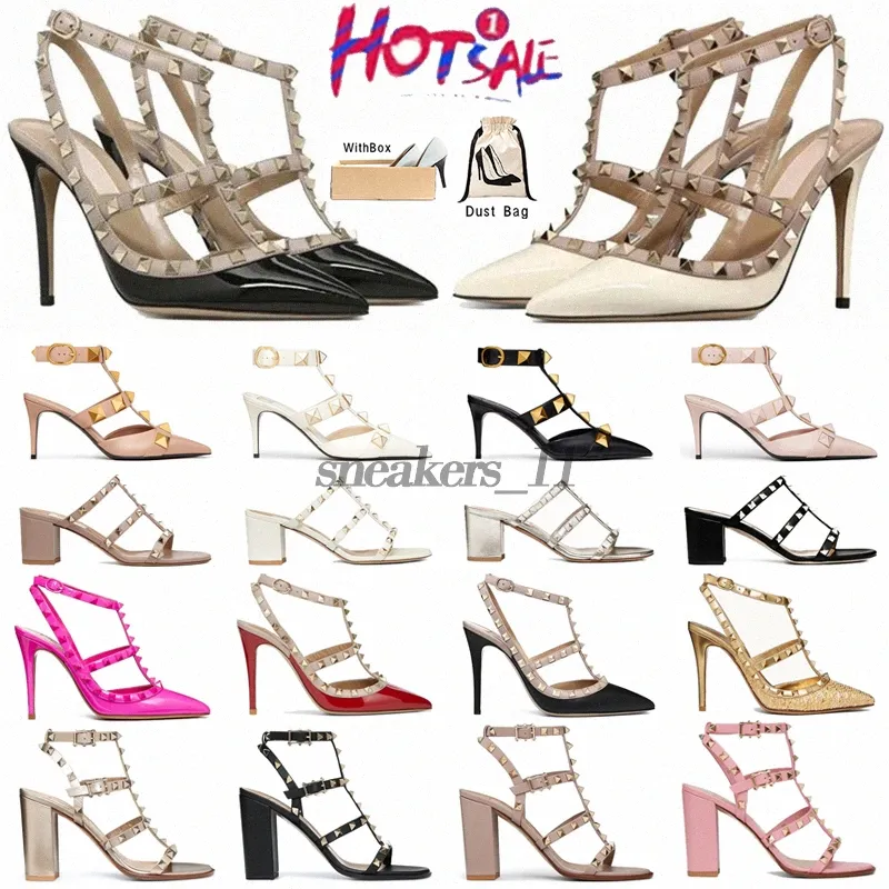 Tasarımcı Lüks Kadın Yüksek Topuklu Sandal Sandallar Edivolar Elbise Deri Deri Saçlı Ayak Peeptes Seksi Stiletto Topuk Lady Matte Rivet Pompaları Kutu