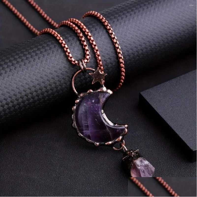 Anhänger Halsketten Yeevaa 1 Stück Stern Mond Amethyst Naturstein Halskette Schmuck Geschenk kommt mit Original Drop Delivery Anhängern Otvwx