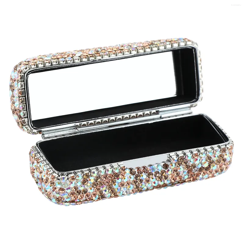 Kosmetiska väskor damer smycken box lagringshållare med spegel bärbar daglig universal present läppstift fall mode glänsande strass