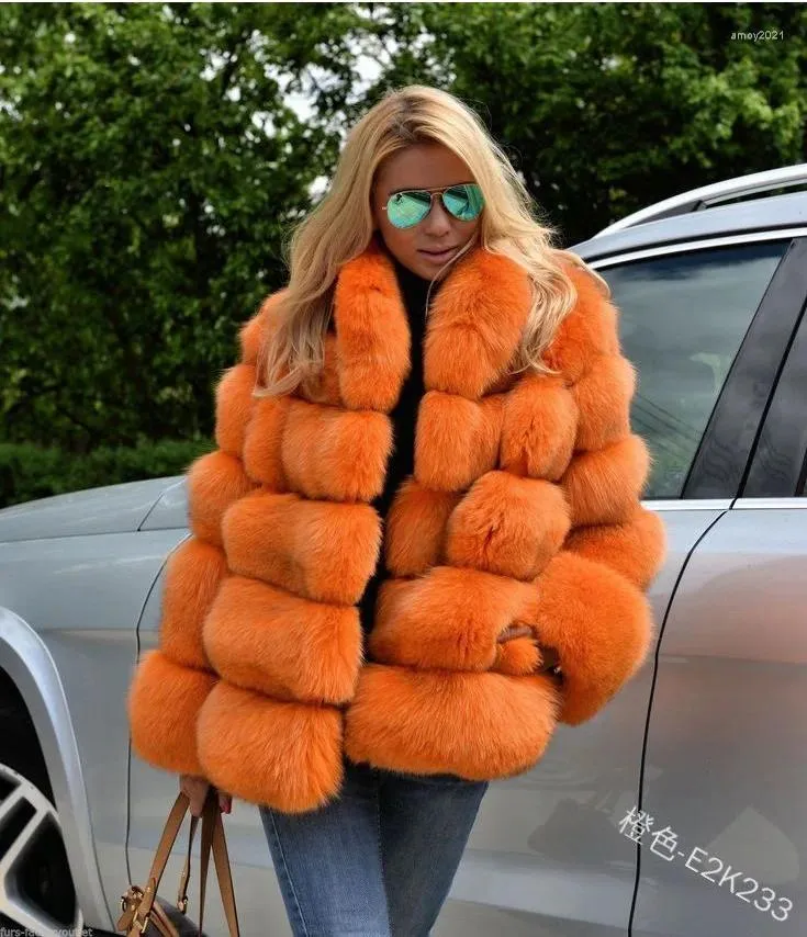 Women's Fur LINXIQIN 2024 Winter Fashion Women Faux Coat Female Orange Elegant Fluffy Thick Warm Artificial Jacket Outerwear