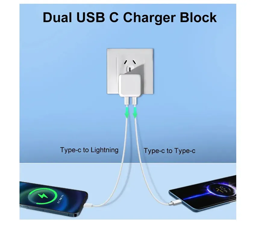 35W Dual USB-C Quick Power Adapter Charge QC3.0 PD  USB Type C PD35W Smart Phone Wall Charging For  iPhone 13 14 Ipad Macbook Max Pro Samsung EU US
