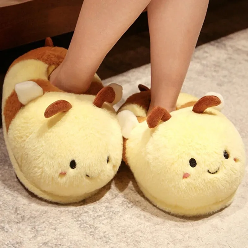 Slippers Home Cartoon Bee Modeling Design 2023 White Warm Adult Lady Plush Head Silent Indoor Floor Women Fun 231218