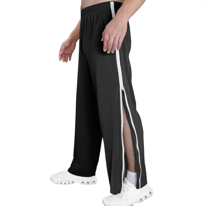 Pantalons pour hommes 2 pièces hommes coton pleine fermeture éclair côté sport pantalon printemps droit baggy pantalon hip hop basket-ball respirant pantalon de survêtement