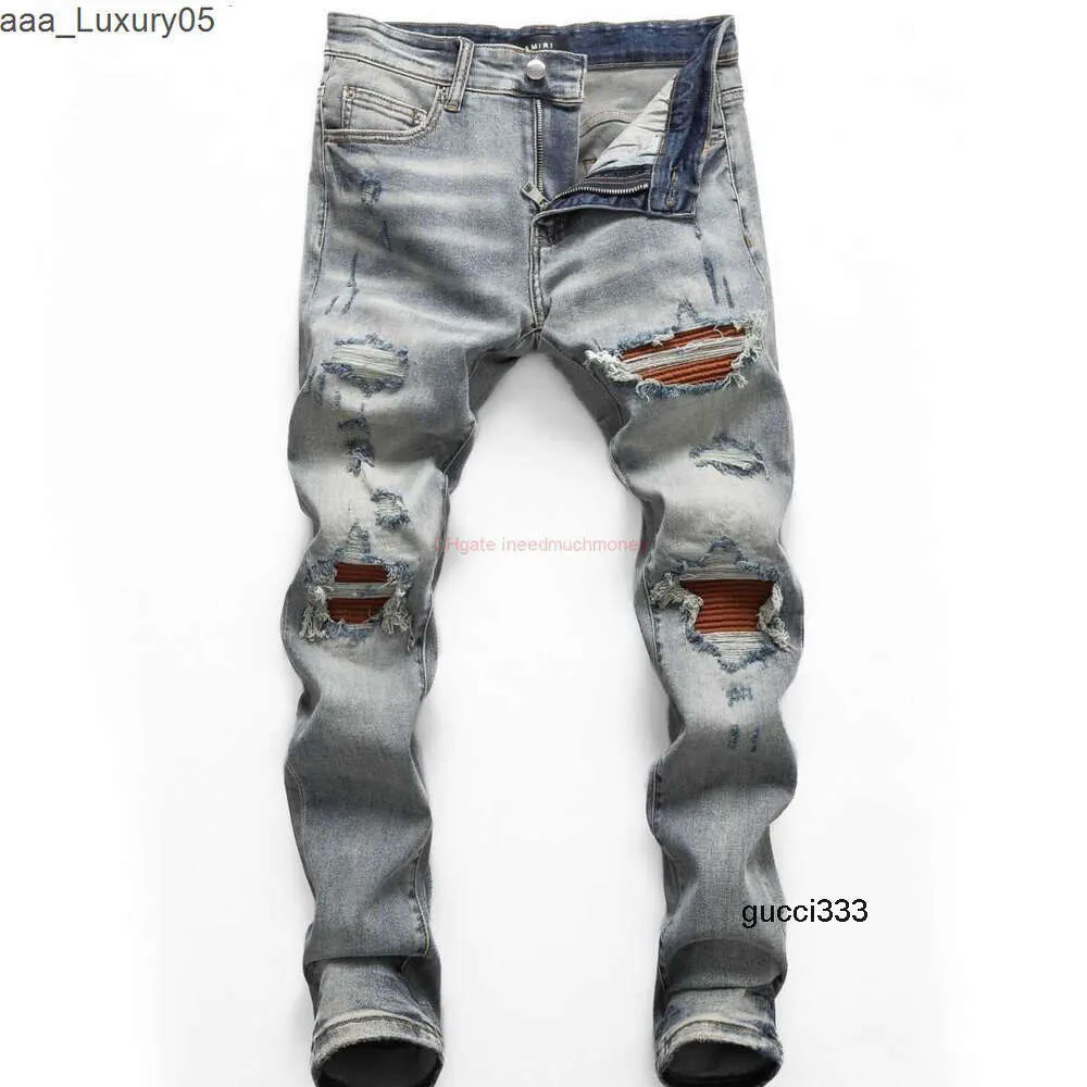 Vieux amari Denim amirl Patchs amirlies es am Work amis Jeans imiri Pantalon amiiri Made AM Heavy Designer Vêtements lavés déchirés es trous Chat Moustaches Personnalité Tre H0PP