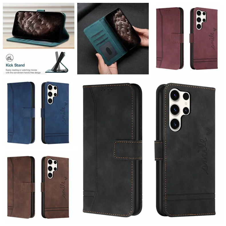 Vintage läderplånbok för Moto Edge 40 Neo G Power 2024 Spela G14 G54 G84 SAMSUNG A05S A15 A35 A55 A05 S24 Ultra Plus Hand Skin Feel Retro ID Card -kortplats Flip Cover Pouch Pouch