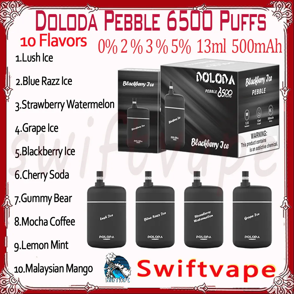 Doloda Pebble 6500 Puff Disposable E Cigarett 10 smaker 13 ml 0% 2% 3% 5% 500mAh Uppladdningsbart batteri 6