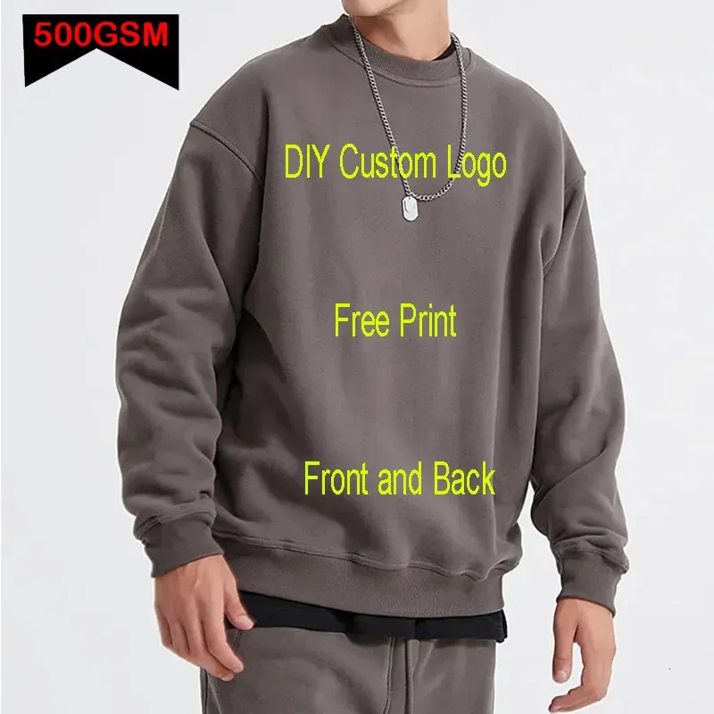 Hoodies dos homens moletom DIY personalizado 500GSM peso pesado outono inverno grosso algodão homens top cor sólida moletom pulôver 231218