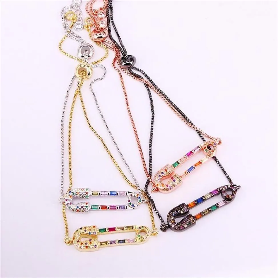 Lien chaîne 6 pièces mode ajusté Bracelet coloré zircone arc-en-ciel CZ broche lien Bracelets bijoux pour femmes 1278P