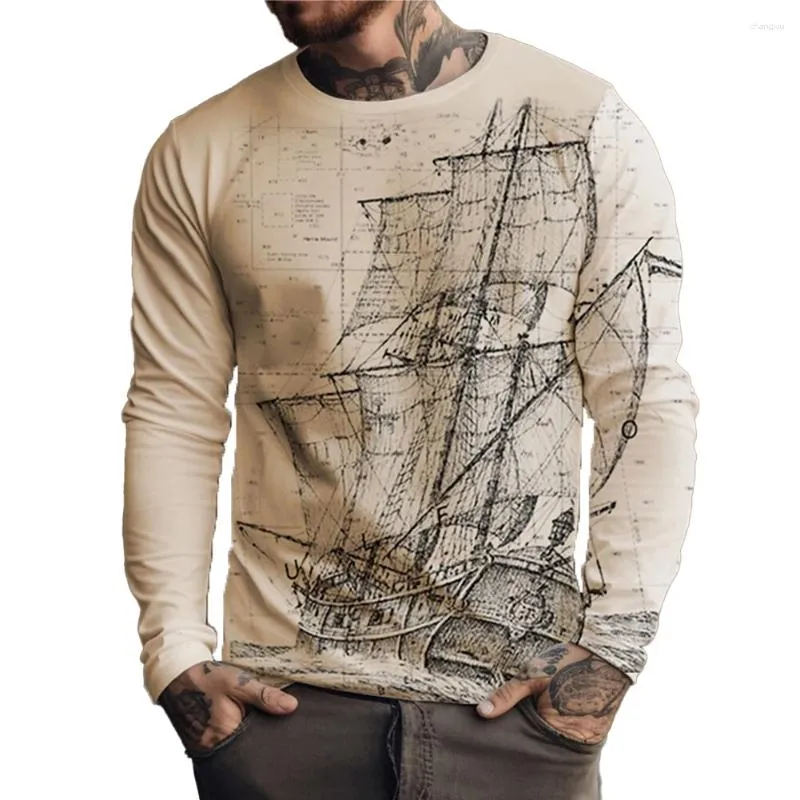 Magliette da uomo Casual da uomo stampato manica lunga girocollo top T-shirt camicetta pullover streetwear tee abbigliamento da uomo