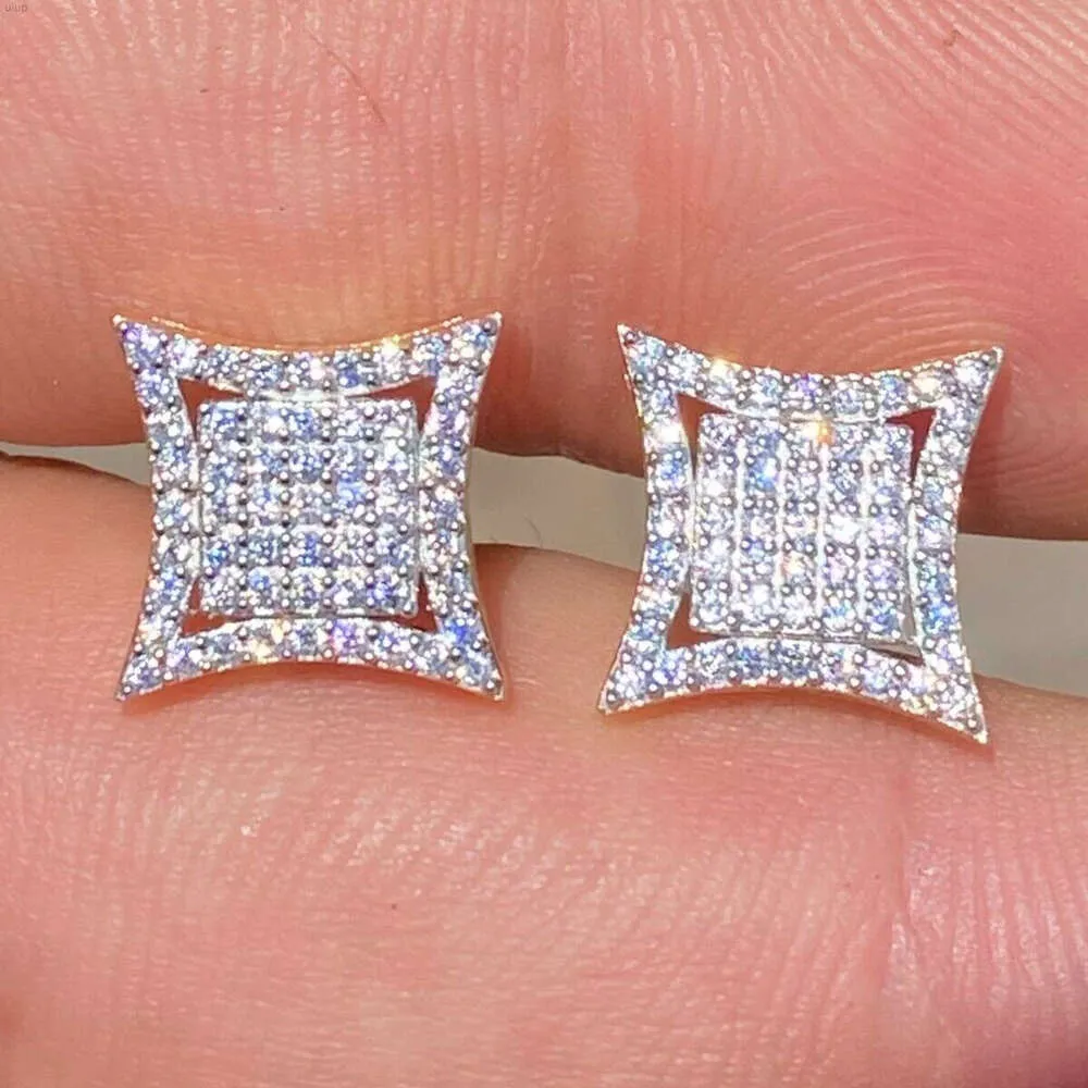 Orecchini da uomo con borchie in moissanite Vvs con diamanti aquilone da 10 mm Borchie in oro 10k ghiacciate con retro a vite