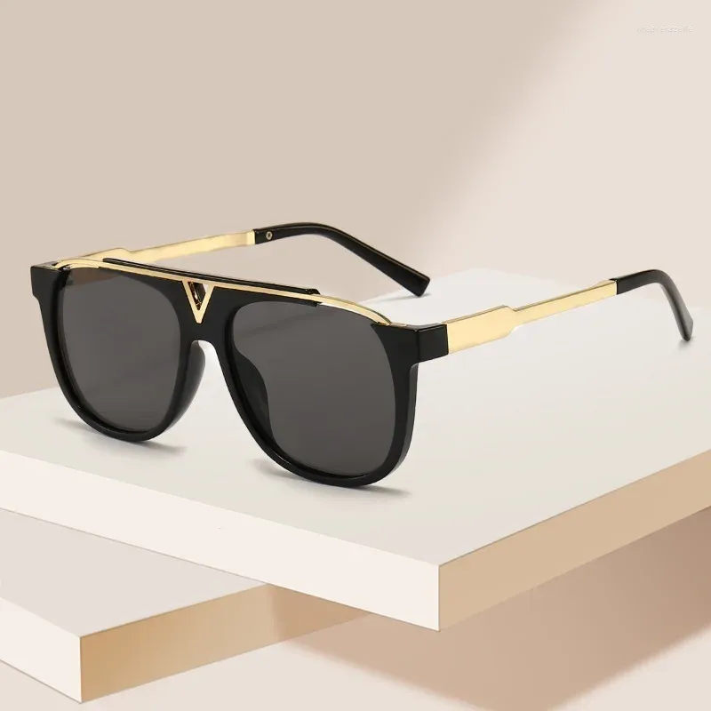 Sunglasses Trendy Luxury Men Square Large Frame Mirror Gradient Clear Lens Metal Shades Anti Blue Light UV400