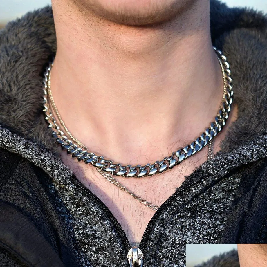 Chokers Hip Hop Küba Bağlantı Suçlama Zinciri Boyun Kolye 35Add5cm Sier Renk 14K Beyaz Altın Büyük Tıknaz Kalın Kolyeler Bijoux Drop Delive Dhusf