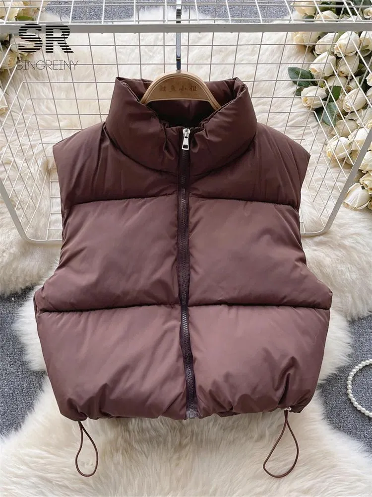 Gilets pour femmes Singreiny hiver chaud gilet femmes cordon fermeture éclair col roulé haut sans manches mode 2023 dames décontracté coton mince cardigan