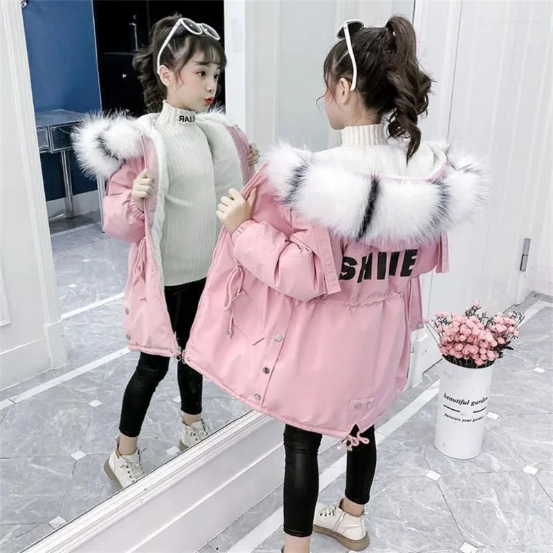 Manteau en duvet 2023 filles épais longs manteaux hiver imperméable col de fourrure vestes à capuche grands enfants coton chaud vêtements d'extérieur adolescent Parka combinaison de neige