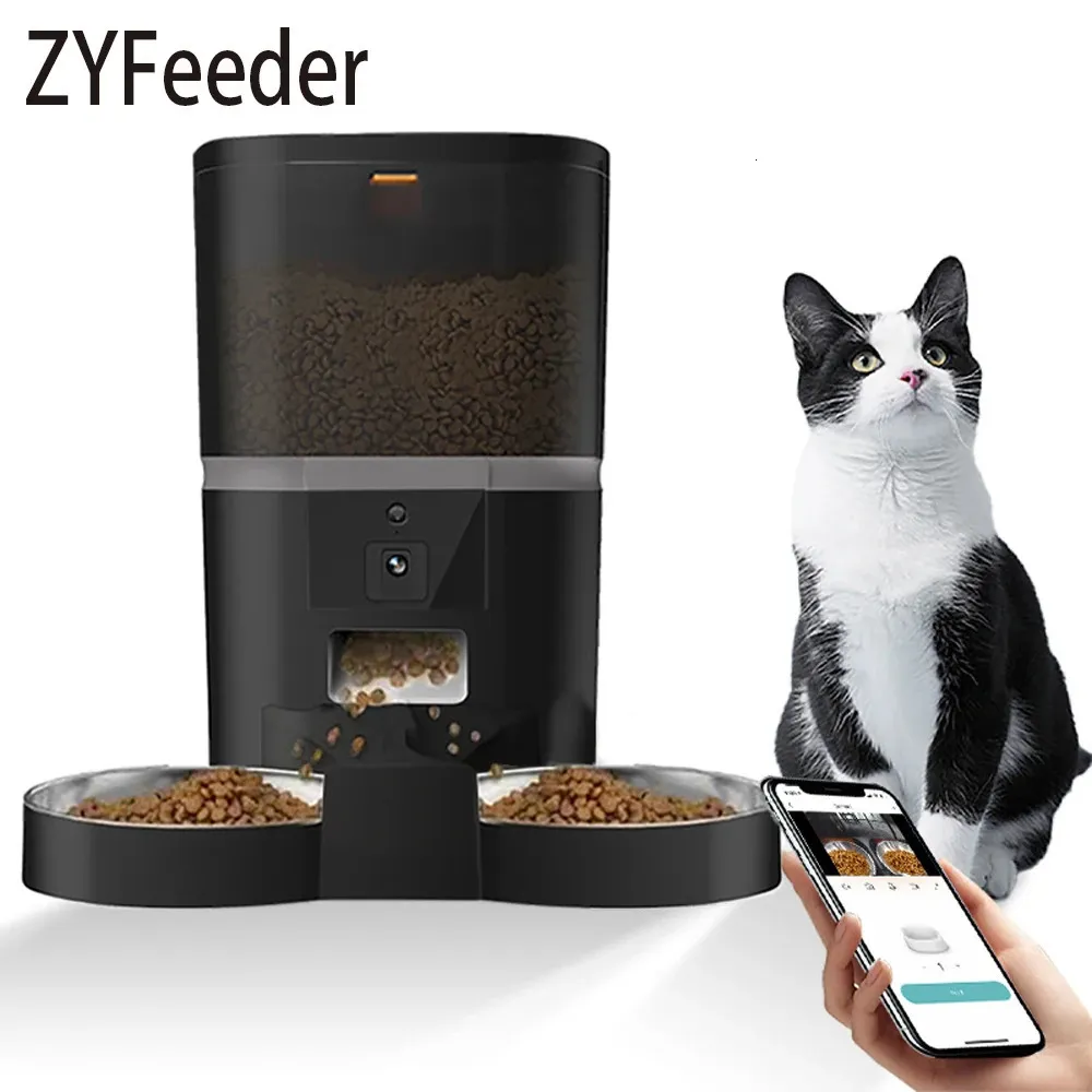 Cat Bowls Feeders 4L Automatic Feeder Smart Pet For Cats Small Dogs Food Dispenser With Camera Recorder Timing Quantitative Double Bowl 231218