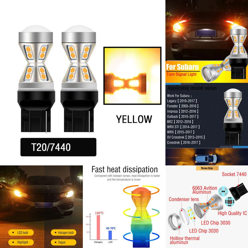 新しい装飾ライト2PCS CANBUS WY21W T20 7440 LED Turn Signal Light Subaru Legacy Forester Impreza Outback BRZ WRZ STI XV Crosstrek