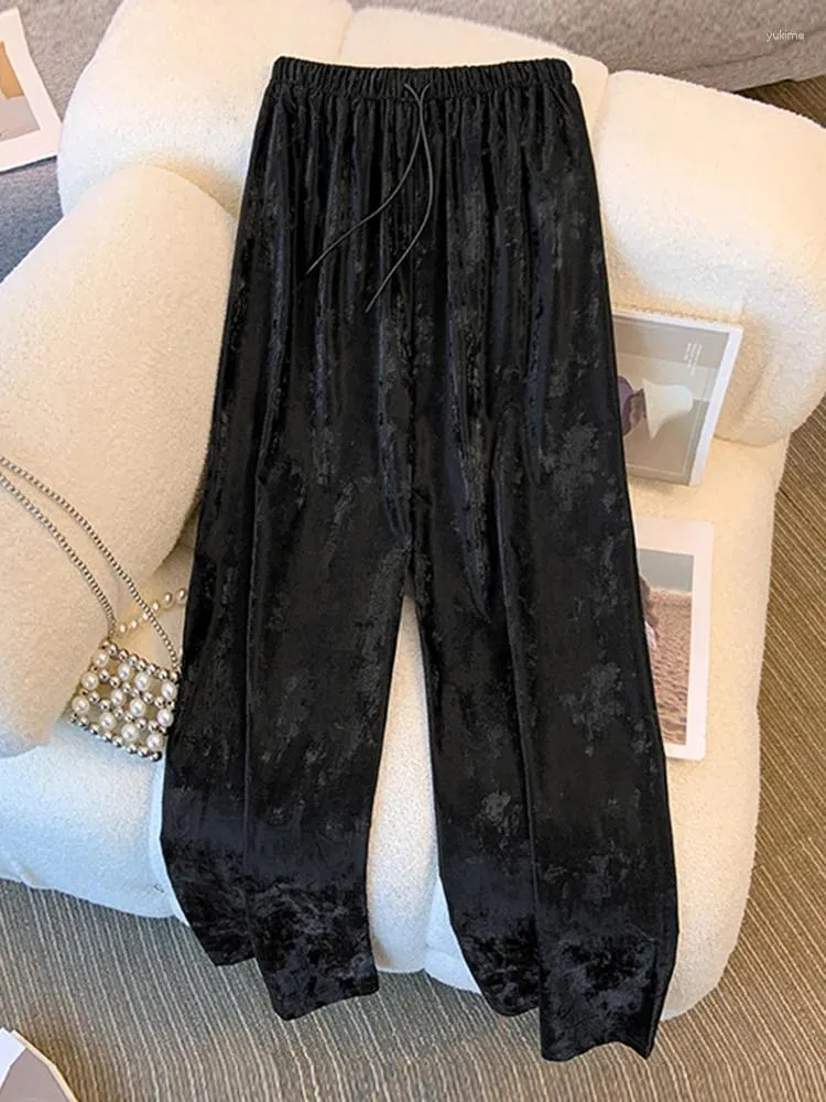 Kadın Pantolon Oiinaa Siyah Kadınlar Y2K Baskı Dantel Yukarı Geniş Bacak Yüksek Belli Moda Rahat Pas Paspas Gündelik Düz Pantolon