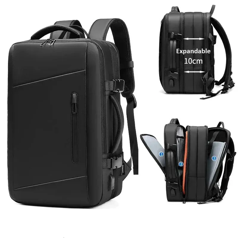 Sacos escolares Expansível Business Backpack Homens À Prova D 'Água Escola 17inch Laptop Mochilas USB Saco de Viagem Multifuncional Masculino Mochila Moda 231218