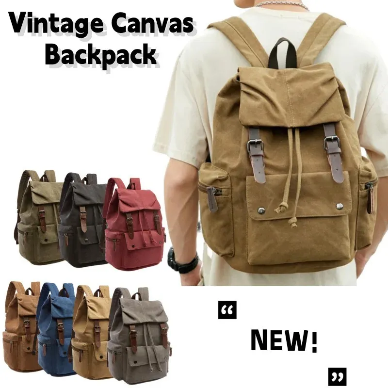 School Bags Vintage Canvas Backpack Simple Leisure Computer Bag Portable Hiking Travel Backpack Large Capacity Men Women Universal Schoolbag 231219
