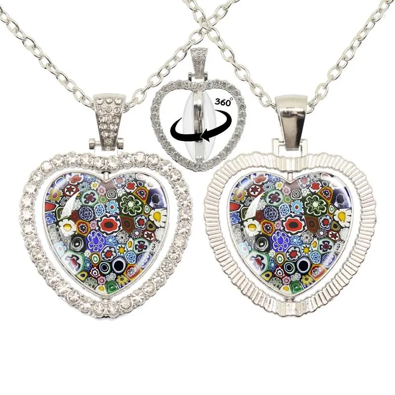 Hänge halsband träd i livet persika hjärta dubbelsidig 360 roterande halsband murano millefiori cabochon smycken för kvinnor män gåva