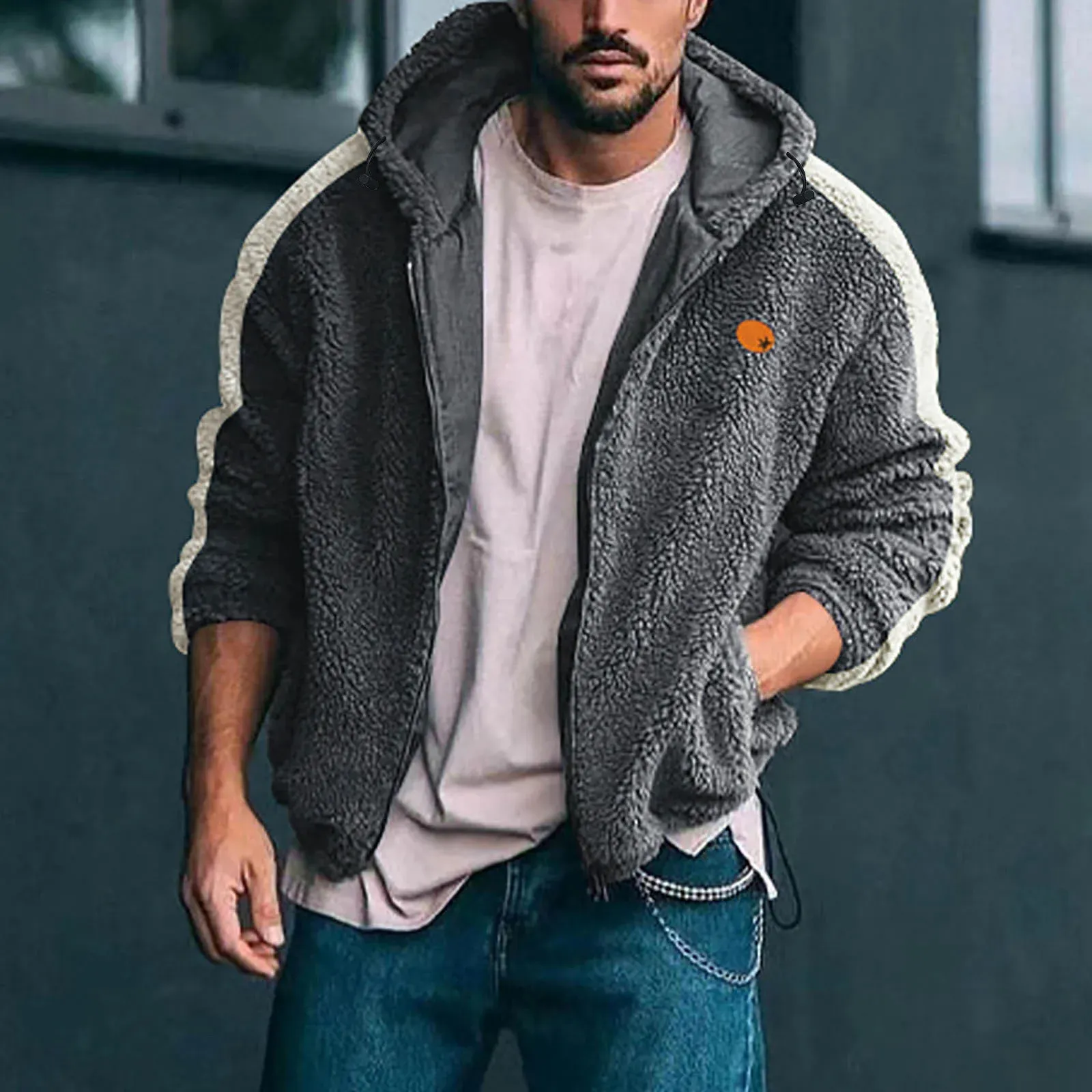 Donsparka's voor heren Herfst heren oversized fleecejack met capuchon, ritssluiting, zak met lange mouwen, pluizige jassen, losse warme uitloper, teddybeer fleecejas 231219