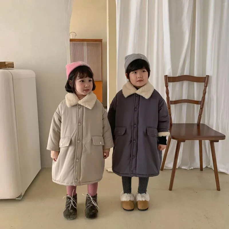 Manteau en duvet d'hiver pour enfants, veste longue unie avec fermeture éclair, doublure polaire, coupe-vent pour bébés et filles et garçons, tenue pour enfants de 1 à 12 ans