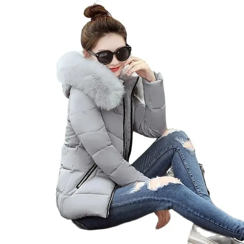 Parkas inverno casaco de algodão feminino casaco parka curto novo fino ms para baixo roupas de algodão outerwear grande gola de pele engrossar jaqueta de algodão