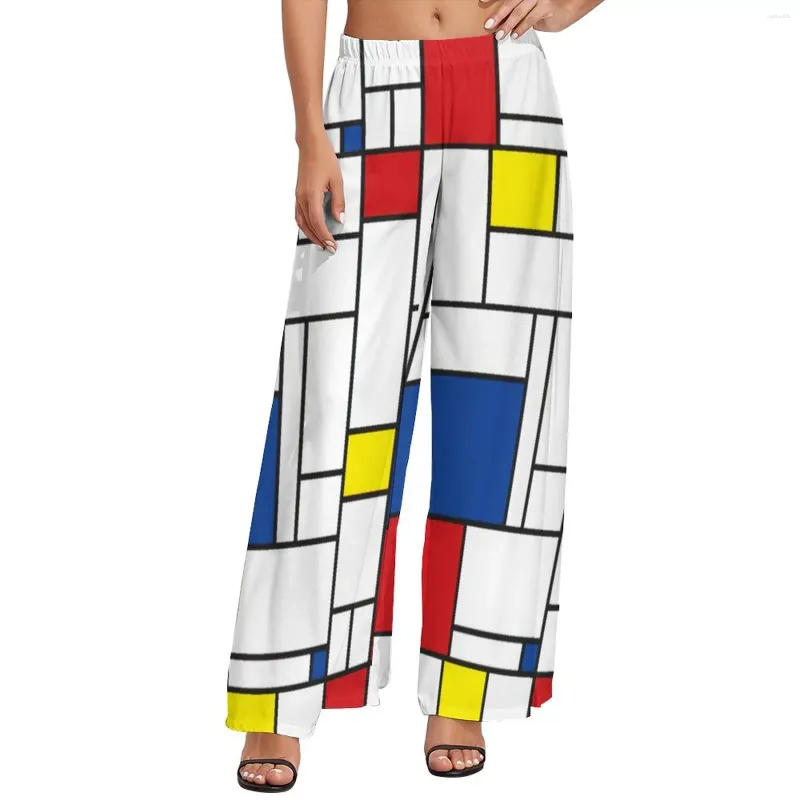 Kadın Pantolon Mondrian Geometrisi Düz Modern Sanat Geniş Bacak Kadın Büyük Boy Sokak Giyim Özel Pantolon