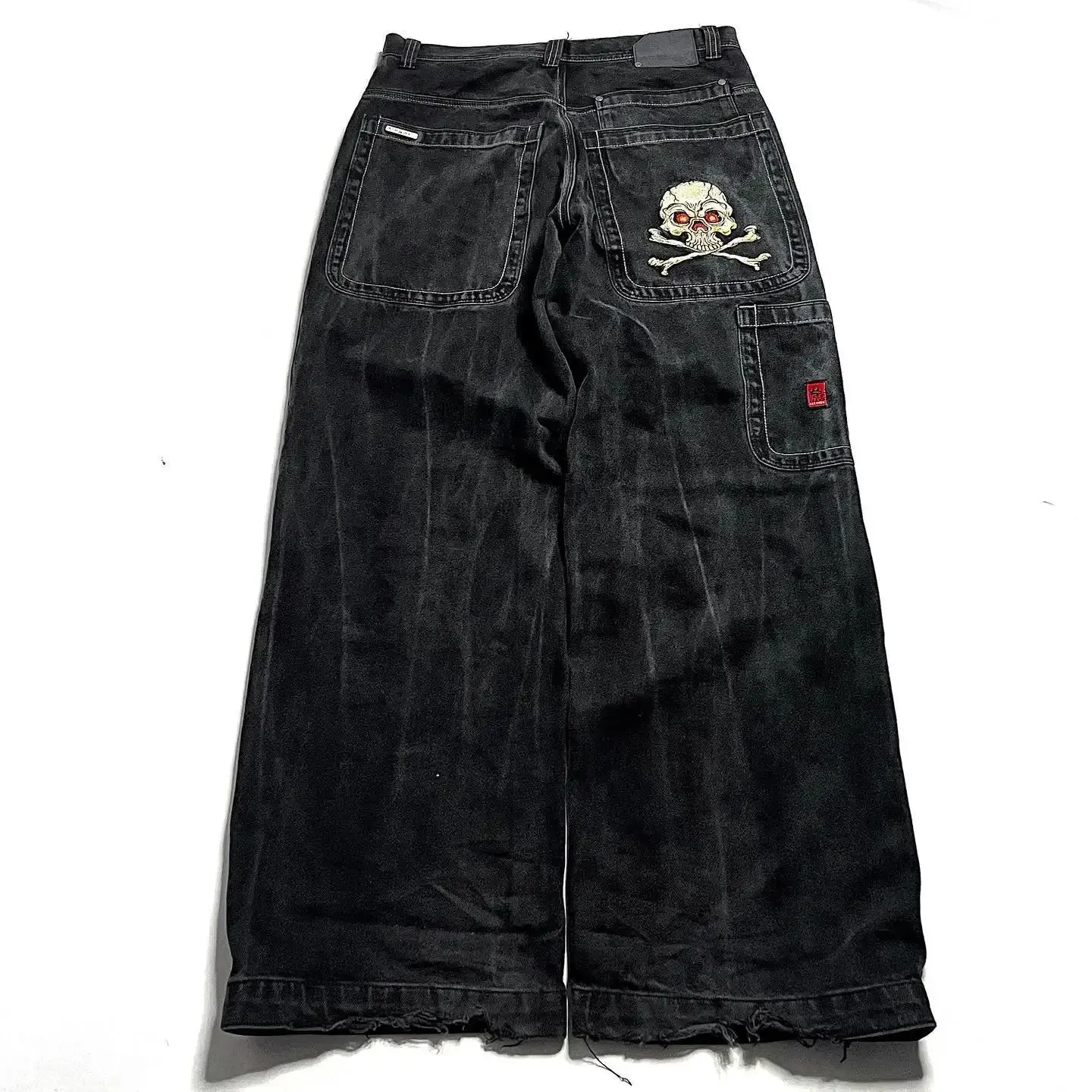 Jeans da uomo JNCO Harajuku Hip Hop Retro Skull Graphic ricamato pantaloni larghi in denim Y2K Uomo Donna Goth pantaloni larghi a vita alta 231219