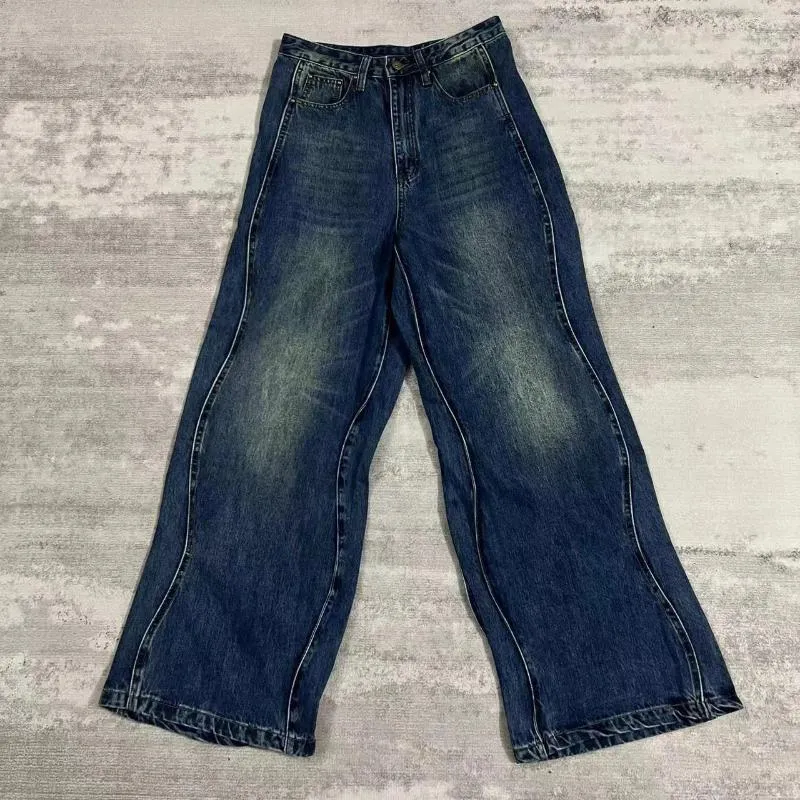 Women's Jeans Vintage For Men Hip Hop Solid Wave Cowboy Pants 2023 Harajuku Baggy JeansOversize Straight Loose Wide Leg