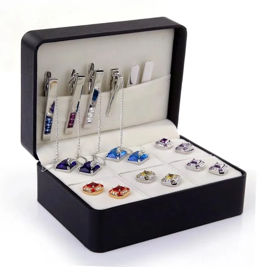 Dozen draagbaar fluweel zwart pu lederen kas doos display manchetknopen organizer doos voor manchetknopen oorbellen kettingen en accessoires