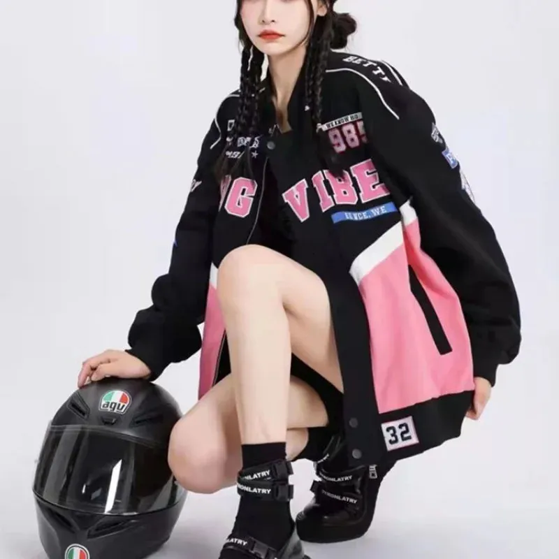 Kvinnors jackor tryckt kvinnlig jacka gotisk racing kostym hip-hop gata y2k sportjacka överdimensionerade baseball uniform jackor för kvinnor 231218