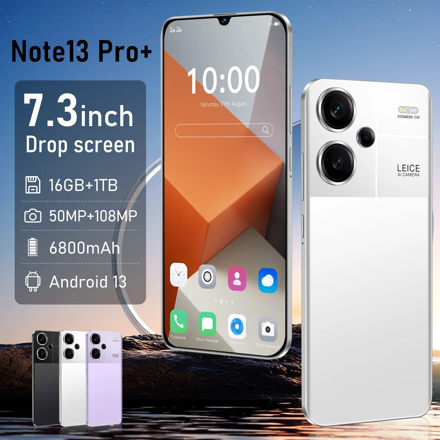 Note13pro Grenzüberschreitende Neuankömmling 7,3-Zoll 2 16G All-in-One-Maschine Außenhandel 5G Smart Android-Handy-Quellengeneration