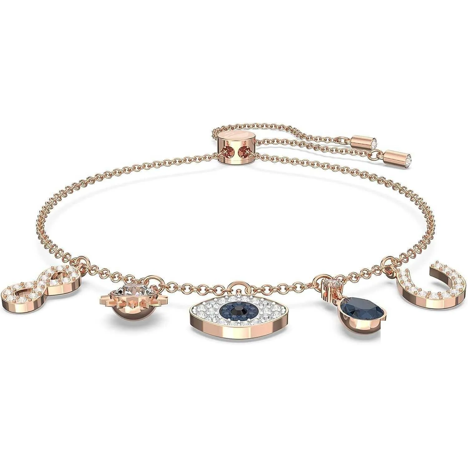 Collane con ciondolo Rovski Bracciale da donna simbolico con ciondolo malocchio blu cristallo bianco placcato tono oro rosa Taglia unica Consegna a goccia Ebreo Dhqxp