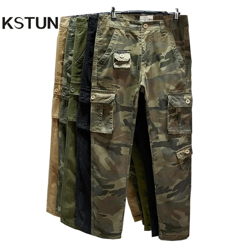 Heren Jeans Katoen Cargo Broek Mannen Rechte Cut Tactische Militaire Overalls Multi Pocket Camouflage Kaki Man Broek Joggingbroek 231219