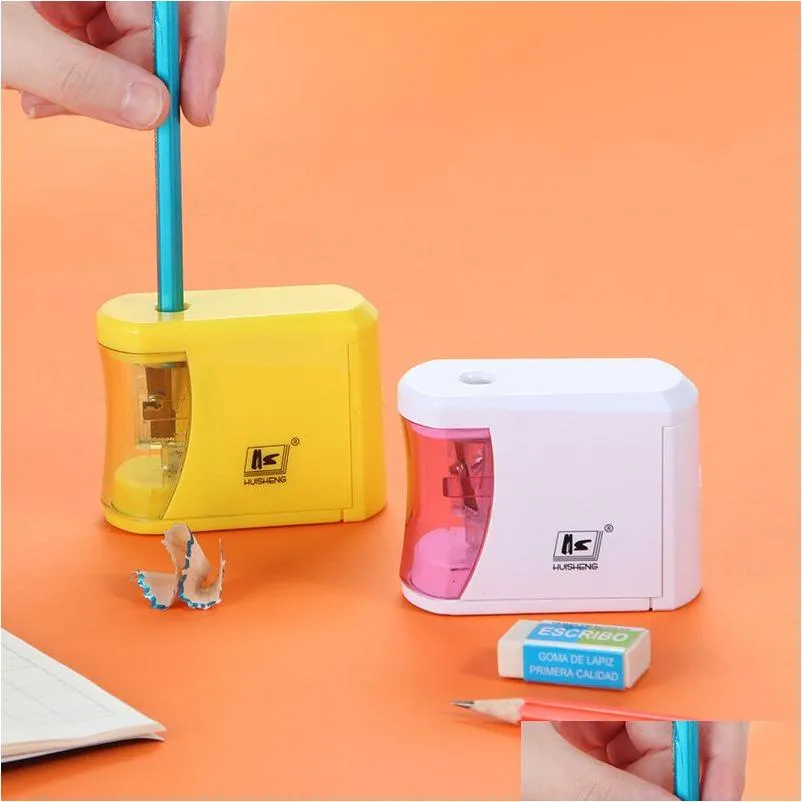 Apontadores de lápis Atacado Matic Electric Pencil Sharpener Seguro Rápido Prevenir Abertura Acidental Artigos de Papelaria Material Escolar Estudantes A Dh2Vu