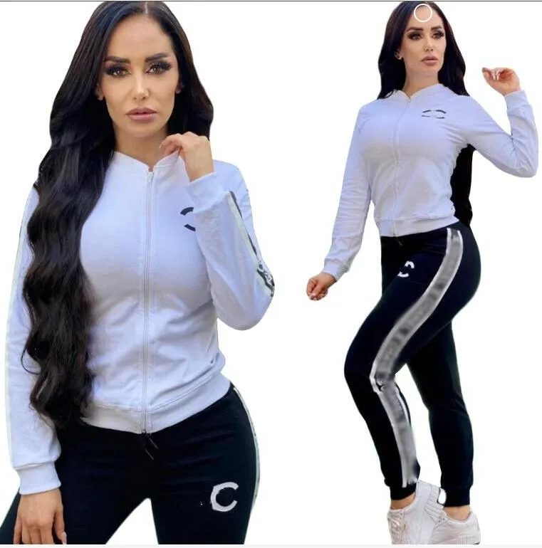 2024C lente Damestrainingspakken Luxe merk mode Casual 2-delige set jas + broek designer rits vesten bedrukt wit sportpak set