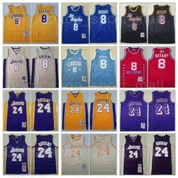 Mitchell and Ness Basketball Jerseys 8 Bean The Black Mamba 2001 2002 1996 1997 1999 Stitch High Team Yellow Blue Purple Vintage Mans Retro Uniform