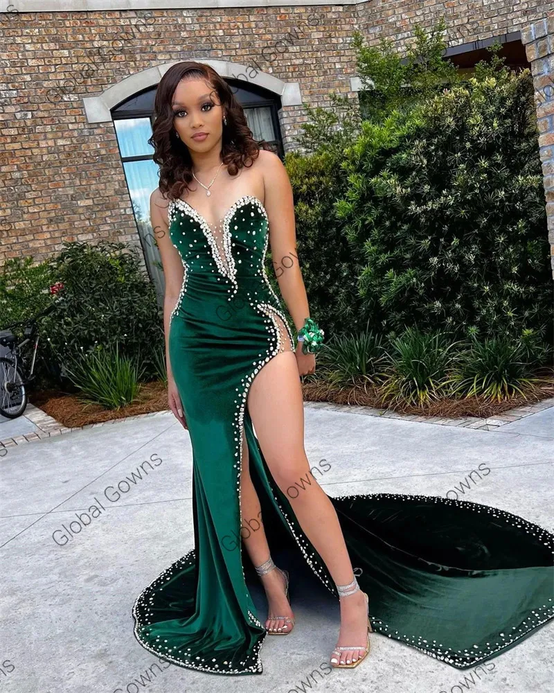 Urban Sexy Dresses Green Velvet Strapless Long Prom Dress For