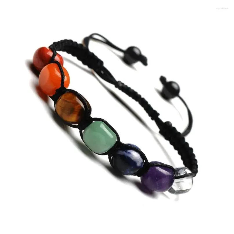 Braccialetti con ciondoli Fatti a mano 7 Chakra Bracciale in pietra naturale Gemma regolabile Quarzo Occhi di tigre Agata Perline Gioielli Bijoux per donna Uomo Dro Otqzl