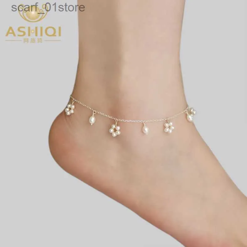 ASHIIQI – bracelet de cheville en perles d'eau douce naturelles pour femmes, en argent Sterling 925 véritable, bijoux faits à la main, mariage L231219