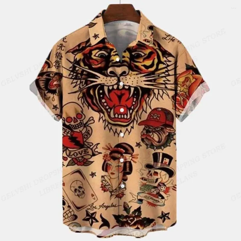 Männer Casual Hemden Hemd Hawaiian Strand Sommer Tattoo 3D Gedruckt Männer Frauen Mode Bluse Kurzarm Junge Kleidung Japanische